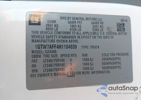 2017 GMC Savana 2500 Work Van from USA, damaged, VIN 1GTW7AFF4H1104939